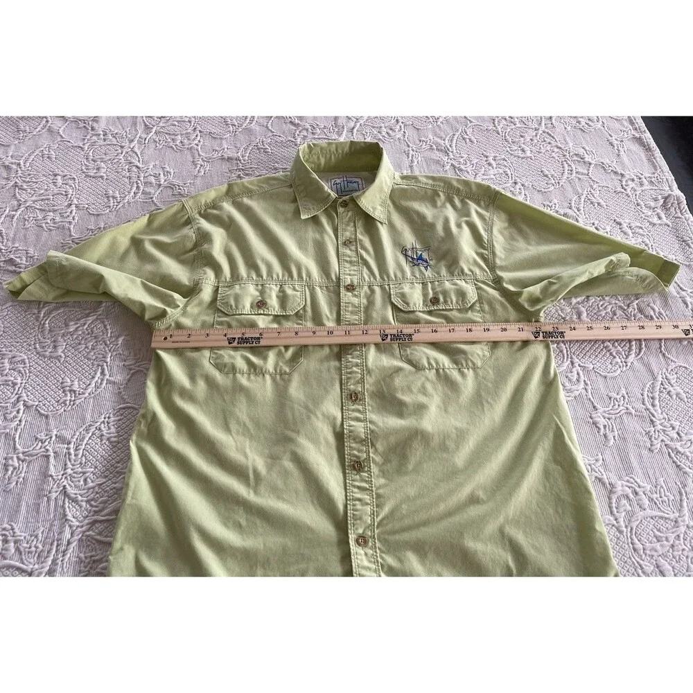Guy Harvey AFTCO Vented Fishing Shirt Logo S/S Embroidered Green Mens Sz Medium - Picture 8 of 14